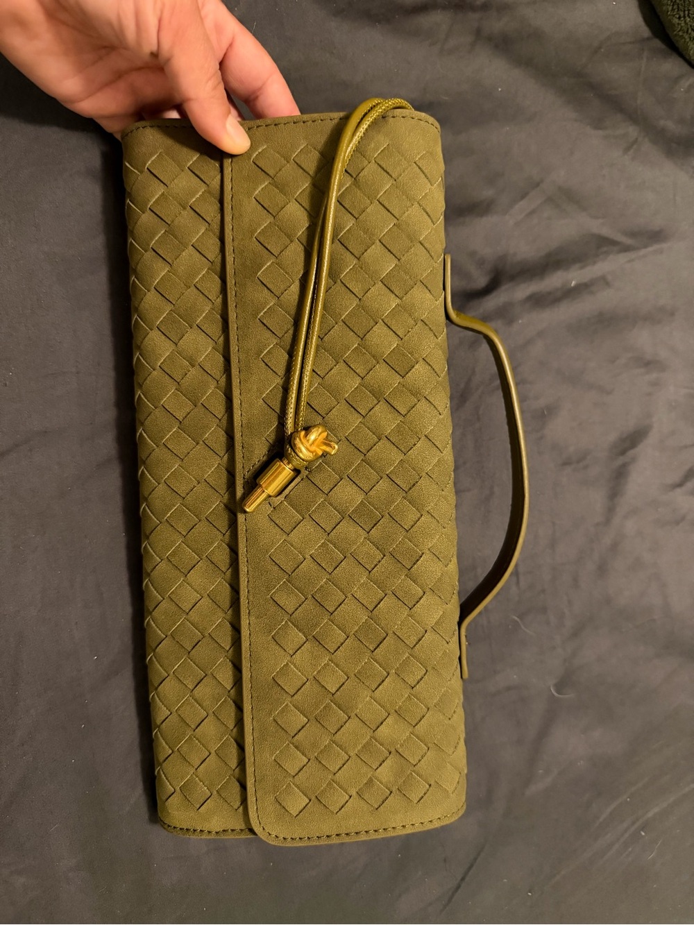 Olive green clutch purse with gold clasp